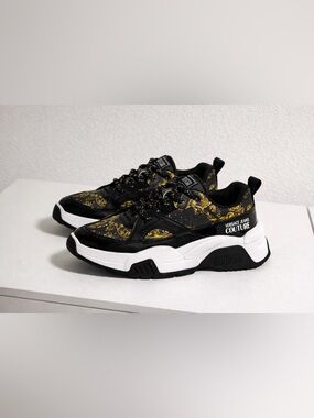 Versace Black and Gold Baroque Sneakers